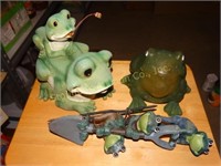 3 Resin & plastic frog lawn ornaments, tallest is