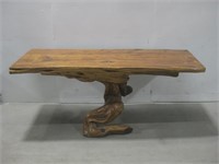 Vtg Juniper Wood Slab Table Twisted Stump Leg See