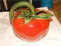 Tomato ceramic pitcher, 8"h