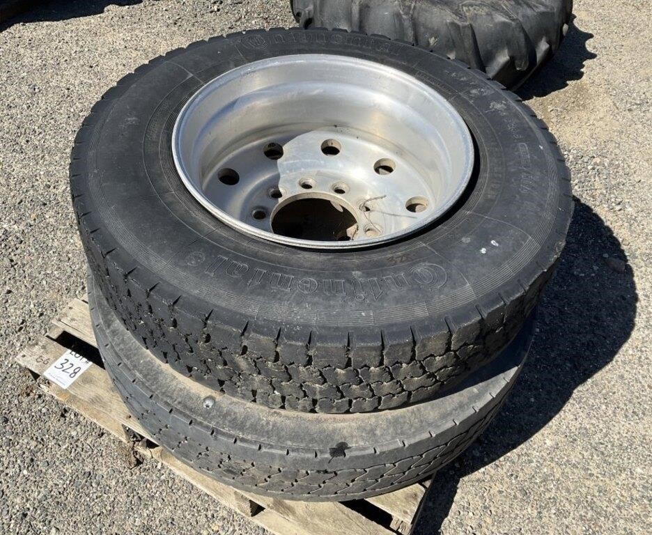 (2) CONTINENTAL 11R24.5 Truck Tires & Alu. Rims