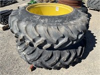 (2) POWERMARK 18.4-38 Tractor Tires & JD Rims