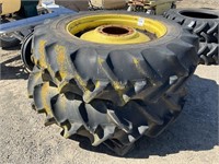 (2) GOODYEAR 18.4-38 Tractor Tires & JD Rims