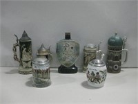 Six German Steins & Vtg Decanter Tallest 11"