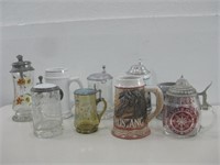 Various Glass & Ceramic Beer Steins Tallest 8"