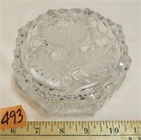 Vtg Crystal Glass Frosted Rose Powder Bowl