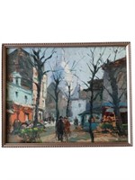 Claude Raymond Bils Oil Painting of Street Scene.