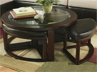 Round Coffee Table with 4 Stools, Espresso