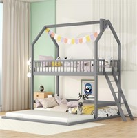 Twin Over Full House Bunk Bed,Gray