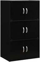 Hodedah 6 Door Bookcase Cabinet, 3 Shelf, Black