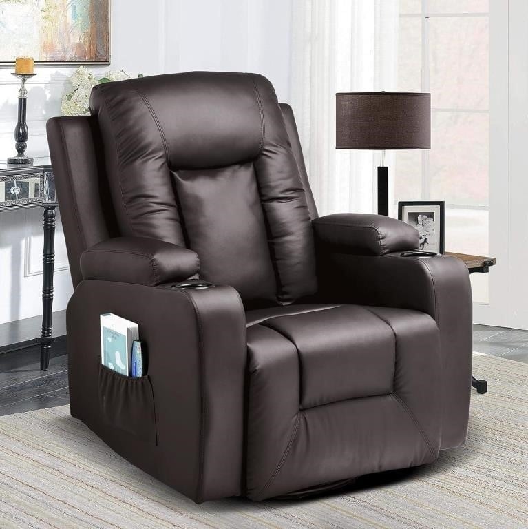 COMHOMA PU Leather Massage Recliner Chair, Brown