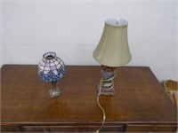 TABLE LAMP AND PARTY LITE STAINED GLASS CANDLE HOL