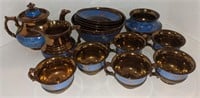 Bronze and Blue Colored Tea Set