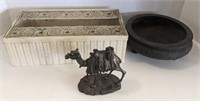 Tissue Box, Camel Figurines And Asian Cast Iron