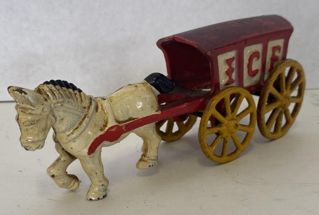 Die Cast Iron Horse Drawn Ice Wagon, 8in