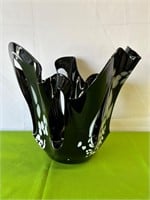 Black & White Hand Blown Art Glass Vase AS IS