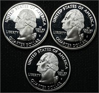 (3) 2007 90% Silver Proof Washington Quarters