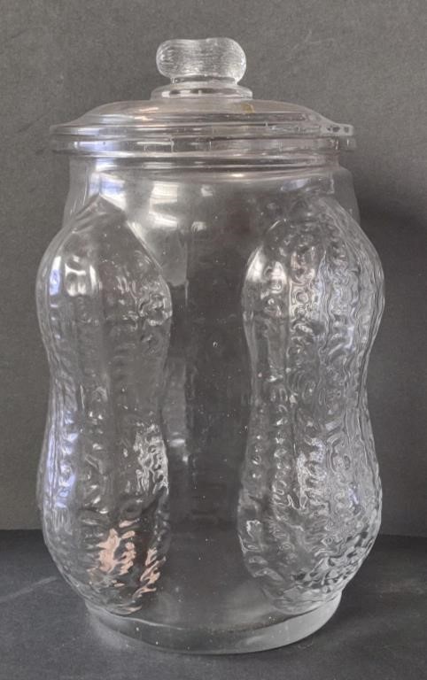 Glass Peanut Lidded Jar, 14"
