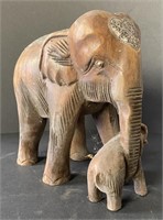 Carved Wood Elephant Figurine, 8” x 8”