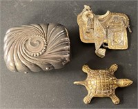 Brass Turtle, Saddle Belt Buckle (3” x 2.5”), &
