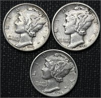 1943, 1943-D, 1944 Mercury Dimes