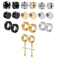 9Pairs Stainless Steel Non-Piercing Earrings