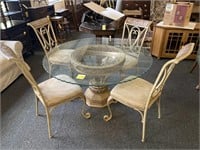 Glass Top Patio Table with 4 Metal Chairs,