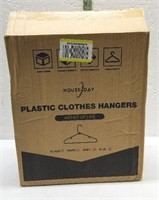 Box of black plastic hangers