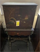 Oriental Style Painted Wooden Radio Cabinet,