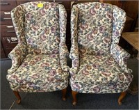 Floral Upholstered Wingback Armchairs,
