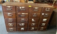 Midcentury Wooden 20-Drawer Filing Cabinet,