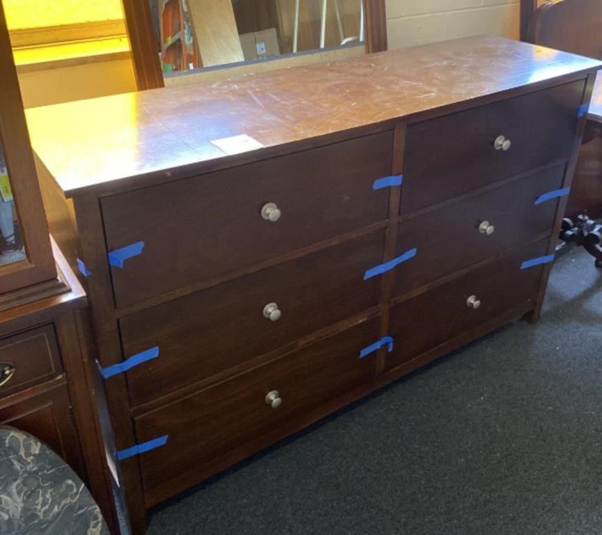 Wooden 6 Drawer Dresser with Mirror, 58x17x36in