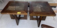Tile Top Wooden Side Tables, 26x23in 
(Bidding