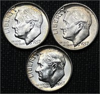 (3) 1957 Roosevelt Dimes