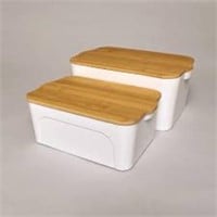 Plastic Storage Baskets with Bamboo Wood