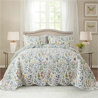 Floral King Quilt 106x96 Green
