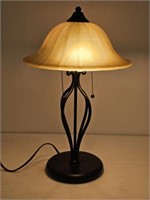 METAL LAMP WITH GLASS SHADE - WORKS - 21" TALL