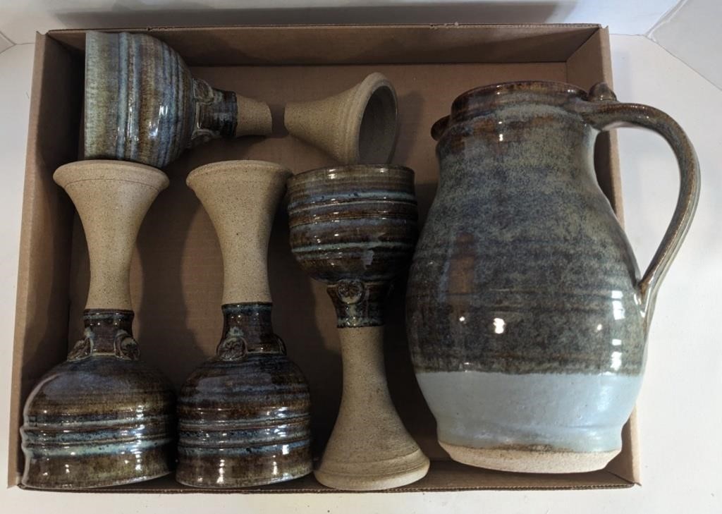 Stoneware Goblets and Pitcher