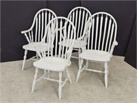 4 WHITE DINING CHAIRS -40" T X 24.75" W X 17.5" D