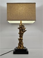 TABLE LAMP WITH GILTED TREE TRUNK BASE - 31.25" T