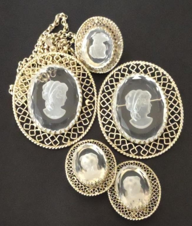 Whiting Davis Etched Cameo Set incl. Necklace
