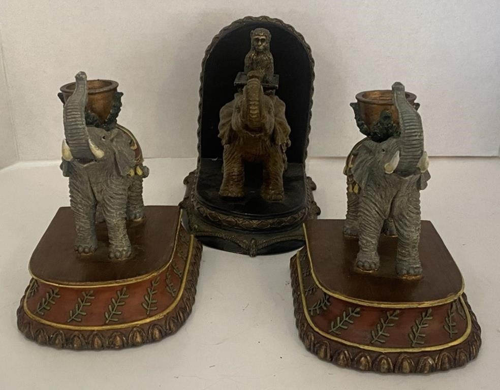 Elephant Statue & Elephant Candle Holders (7”)
