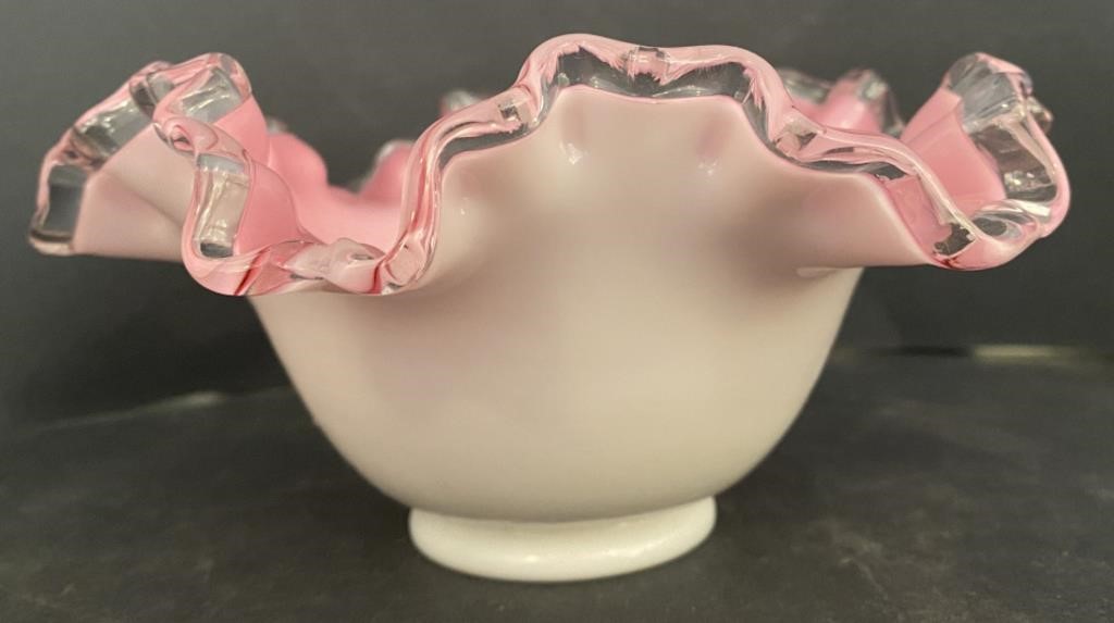Colored/Milk Glass Ruffled Bowl, 7"