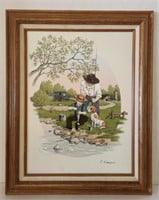 "Father & Son Fishing Oil On Canvas (Signed By