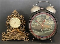 Plaster Mantle Clock (8” x 9”) & Alarm Clock
