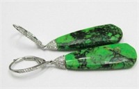 14.85 Ct Green Opal Diamond Dangle Earrings 14 Kt