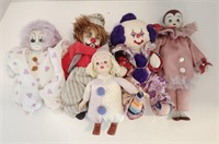 Vtg Porcelain/Cloth Clown Dolls (6"T-9"T)