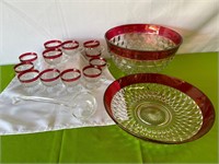 Ruby Red Whitehall Punch Bowl, Under Plate & Cups