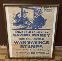 War Savings Stamps Framed Advertising Poster,