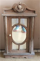 Vtg Hand Carved Wooden Cabinet w/Oval Mirror