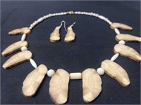 Fossilized Walrus Ivory Necklace And Earring Set